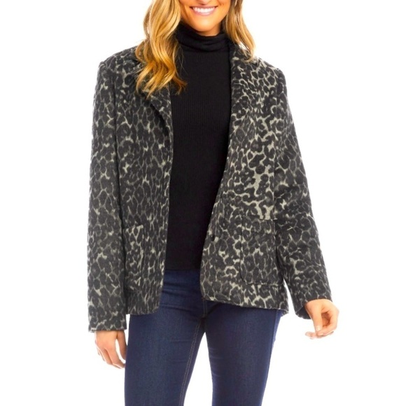 Karen Kane‎ Women's Textured Blazer Jacket Leopard Prnt Sz M EUC - Picture 2 of 15